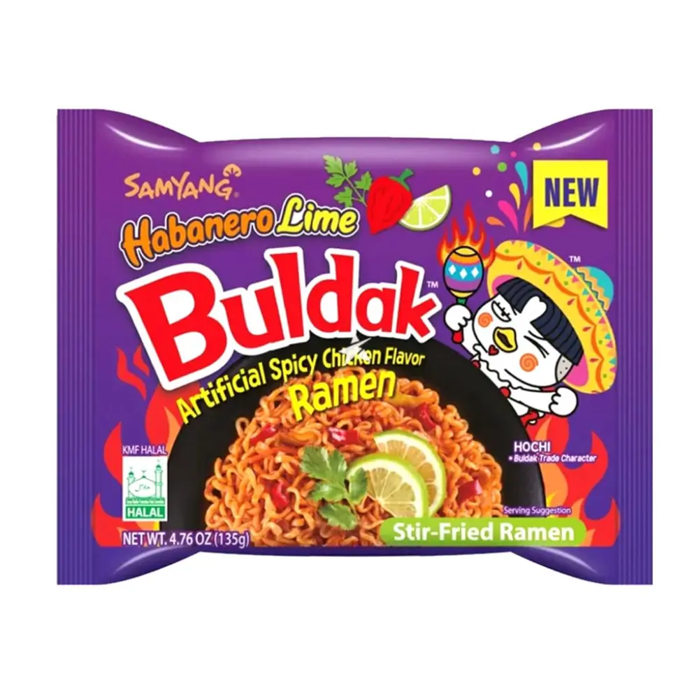 Mì Khô Gà Cay Vị Chanh Habaneri, Buldak Habanero Lime, Spicy Chicken Flavored Stir-Fried Ramen (135g) - SAMYANG